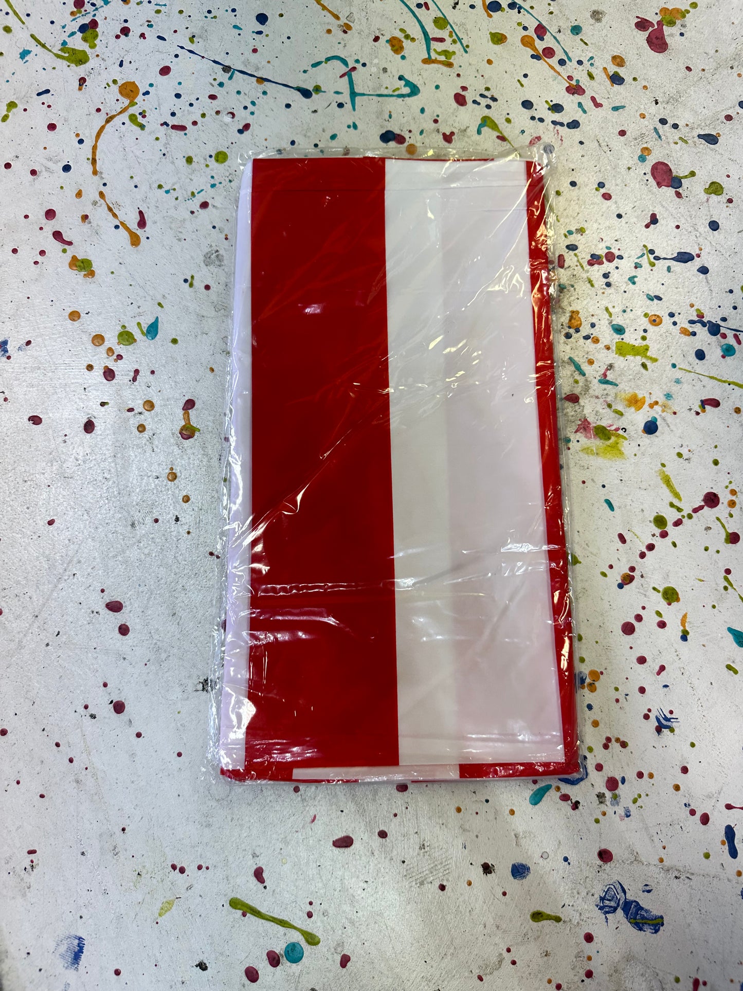 Red and White Stripe Plastic Tablecloth