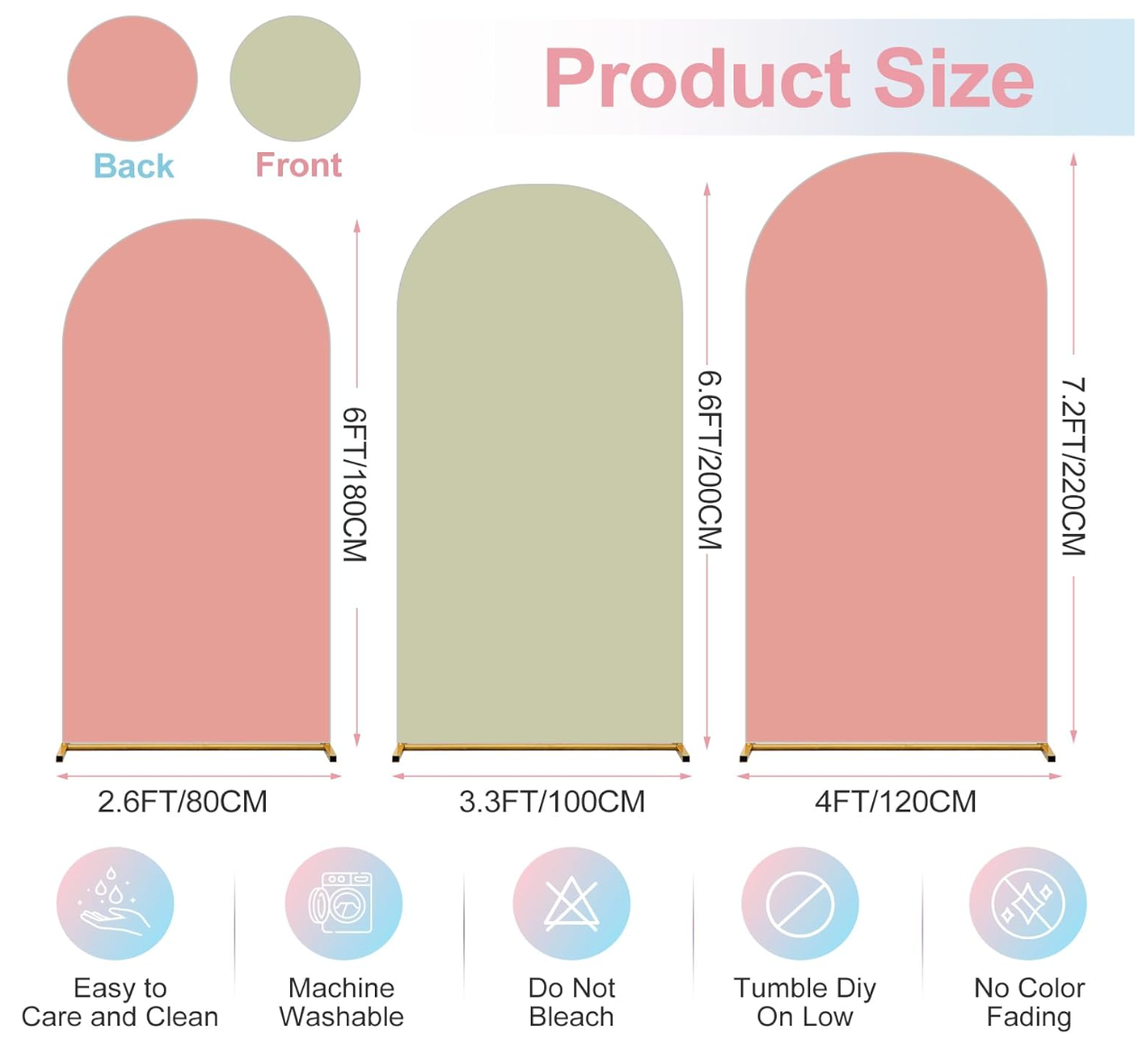 Reversible Backdrop Arch Covers - Set of 3 (Rose & Sage)